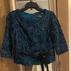 Alex Evenings Teal Floral Lace Blouse